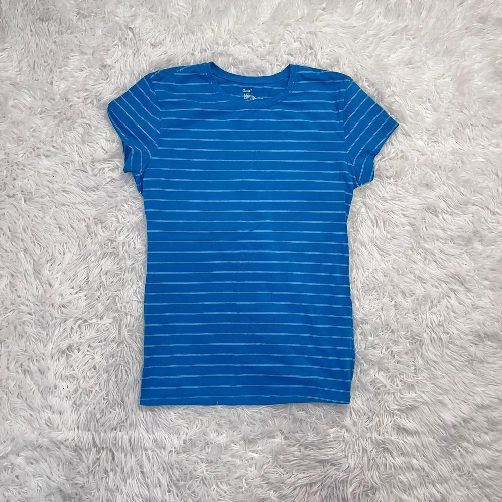 y2k blue striped cotton t shirt large